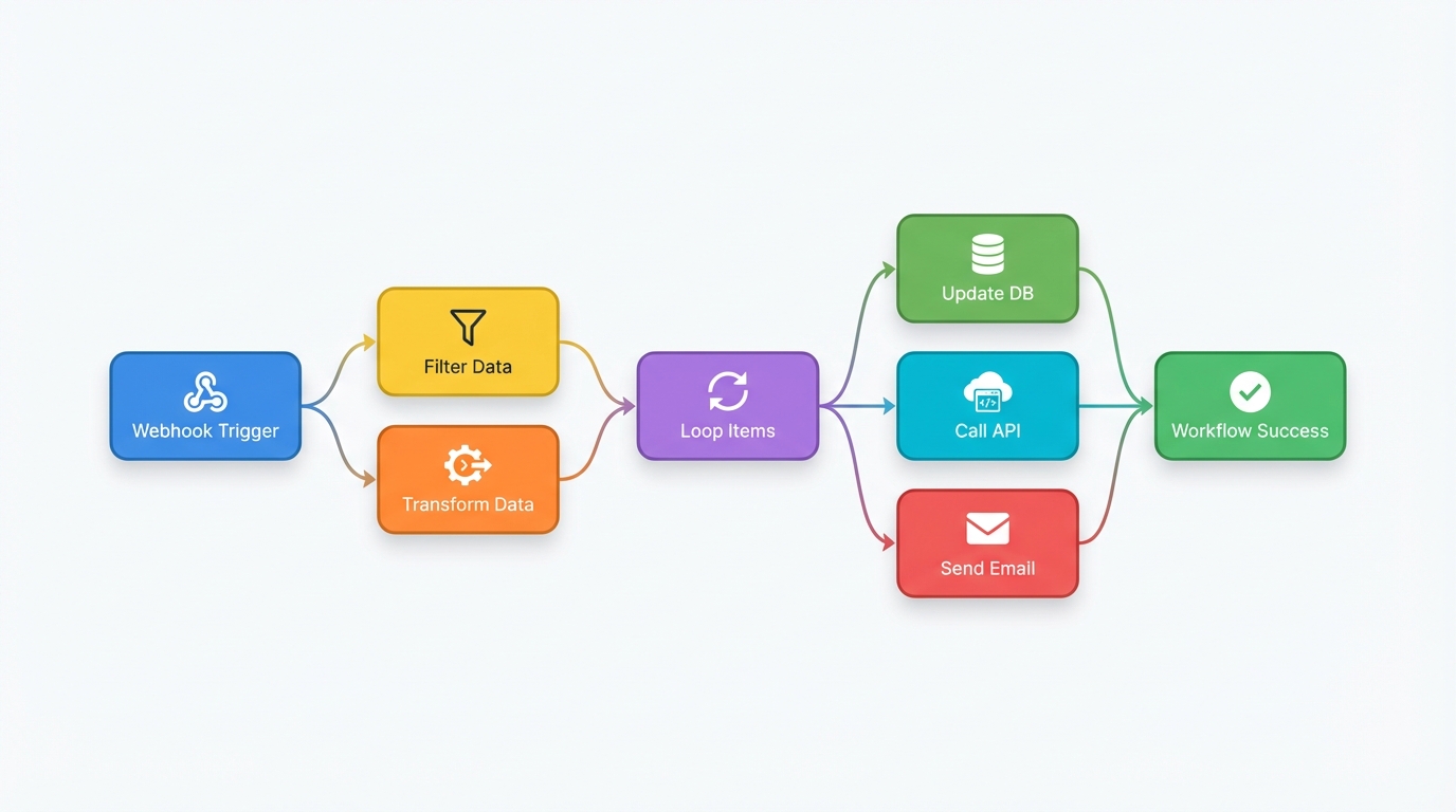 Visual automation flow with connected nodes representing a workflow