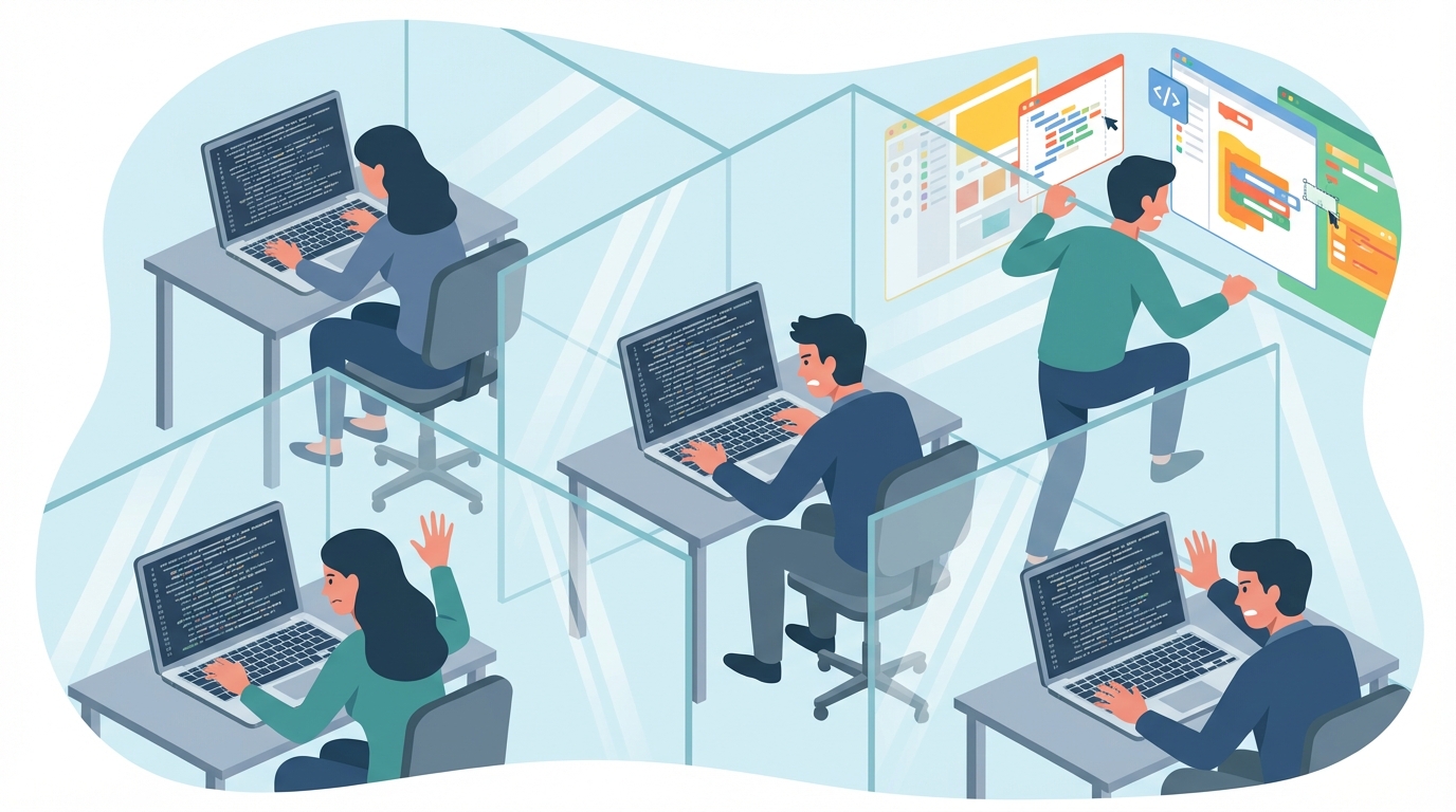 Programmers trapped behind glass walls trying to reach visual tools