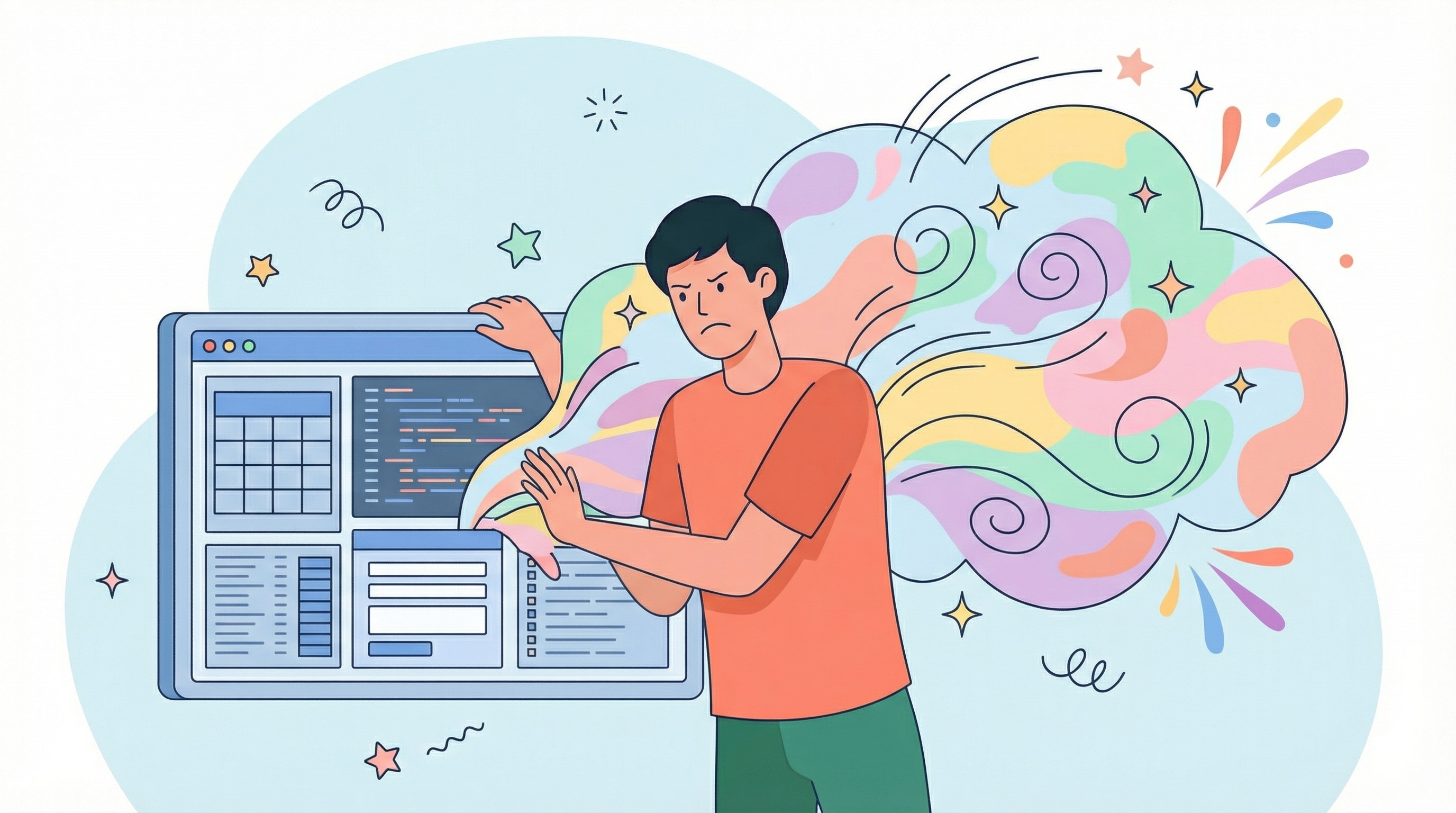 The artist struggles to fit creative ideas into structured computer interfaces