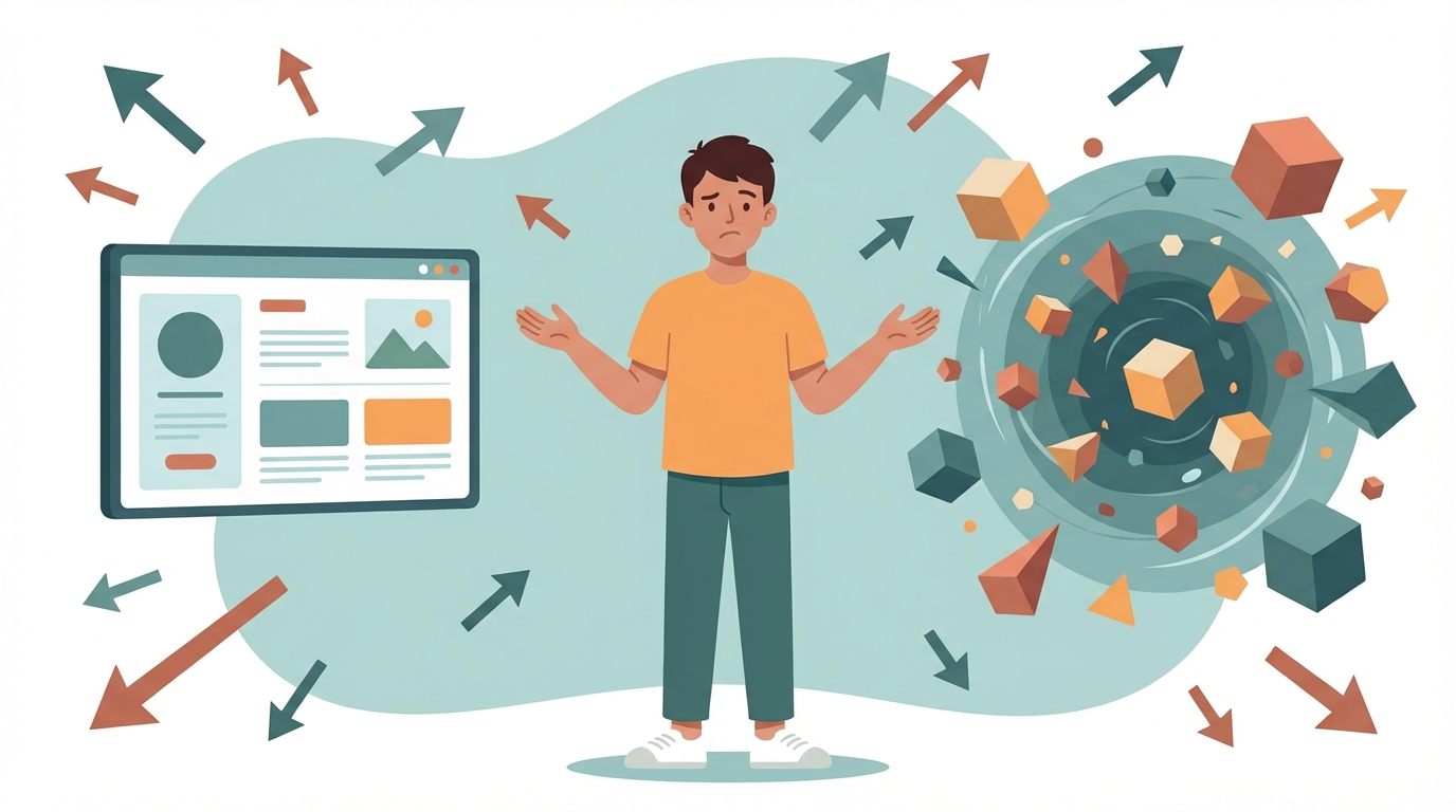 Artist confused between a flat 2D screen and a chaotic 3D spatial void